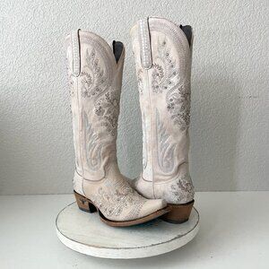 Lane Santorini Womens Cowboy Boots 7.5 White Brown Western Cowgirl Mid Calf Tall